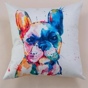 Colorful French Bulldog Throw Pillow Cover‎ Dog Art Frenchie Decor Zip 18x18 NWT